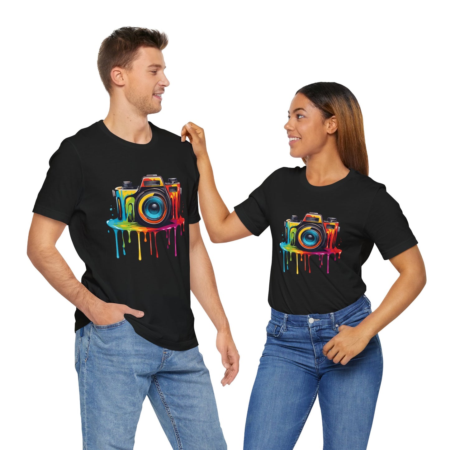 Colorful Camera Drip Unisex Short Sleeve Tee - Perfect for Photographers & Creative Souls
