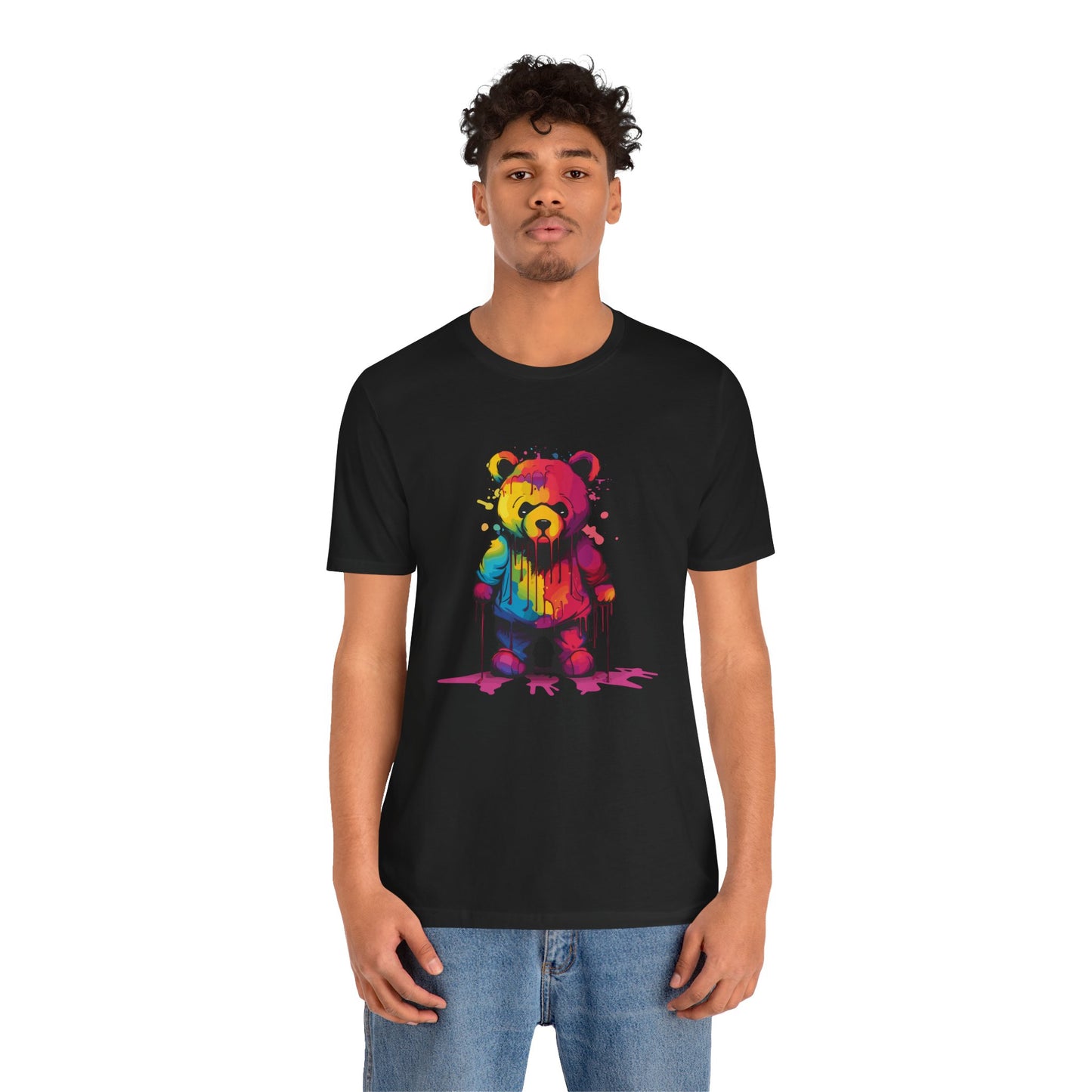 Colorful Bear Graphic Unisex Tee - Artistic Short Sleeve Shirt for Casual Wear
