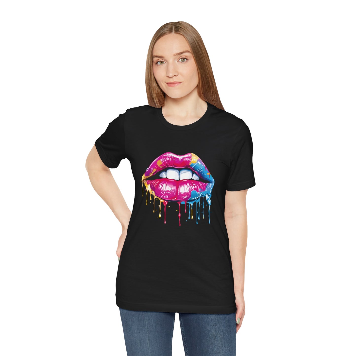 Vibrant Lips Unisex Jersey T-Shirt - Colorful Drip Design