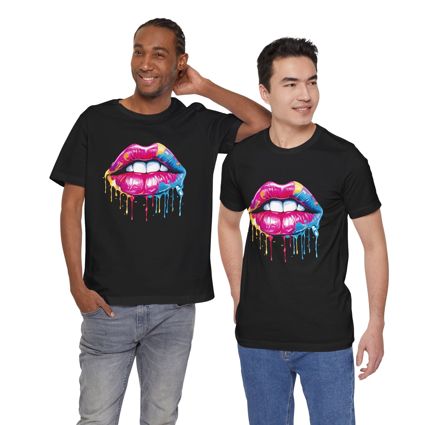 Vibrant Lips Unisex Jersey T-Shirt - Colorful Drip Design
