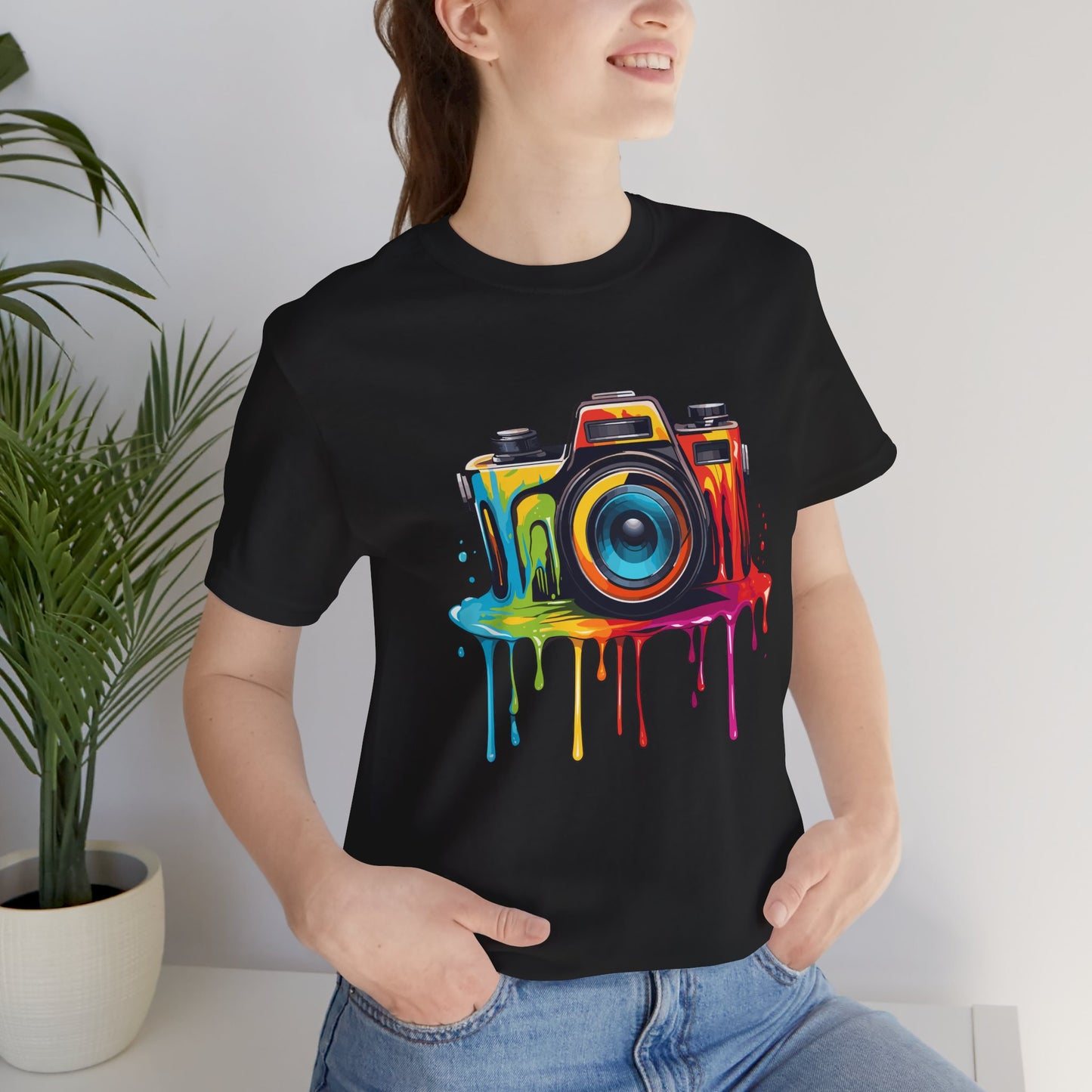 Colorful Camera Drip Unisex Short Sleeve Tee - Perfect for Photographers & Creative Souls