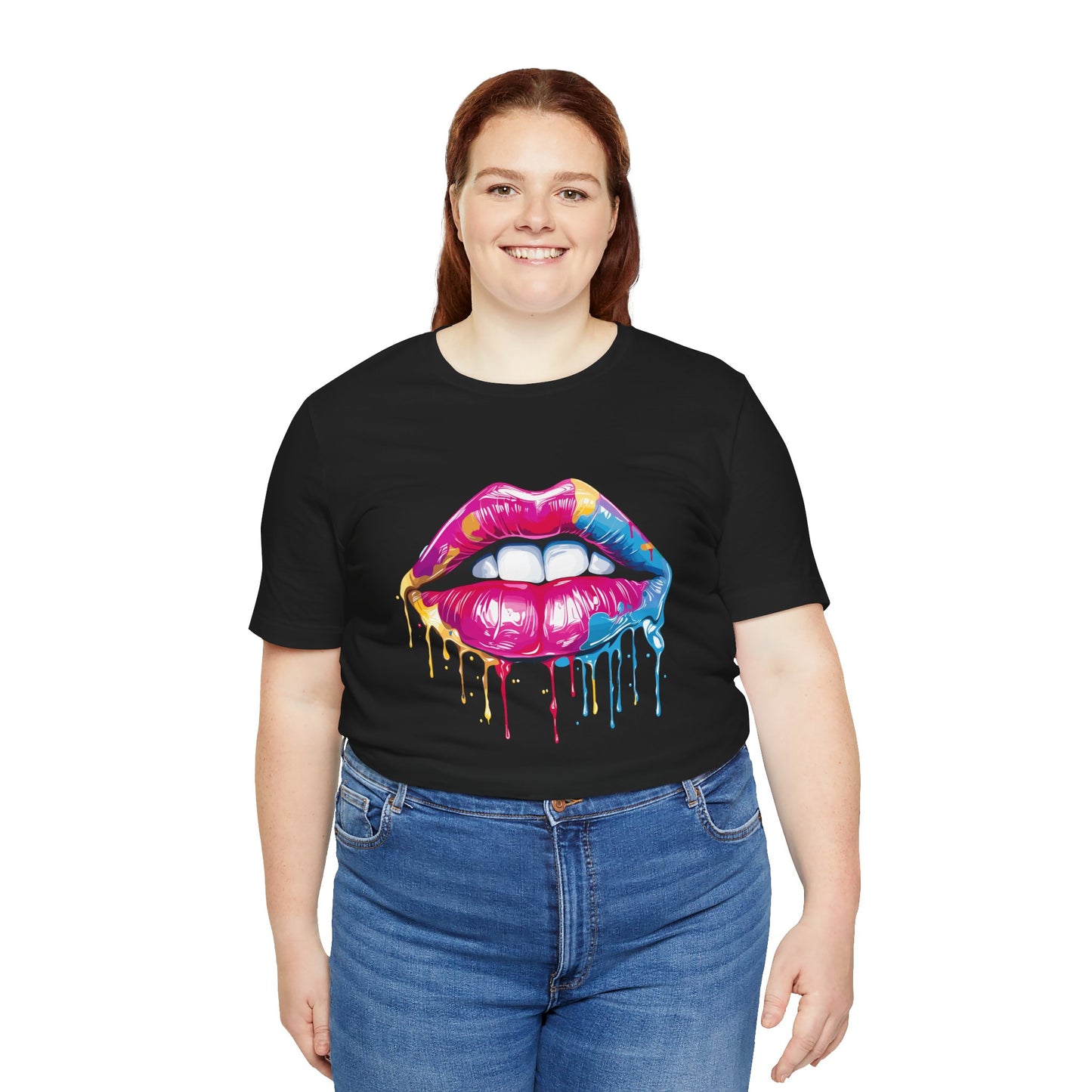 Vibrant Lips Unisex Jersey T-Shirt - Colorful Drip Design