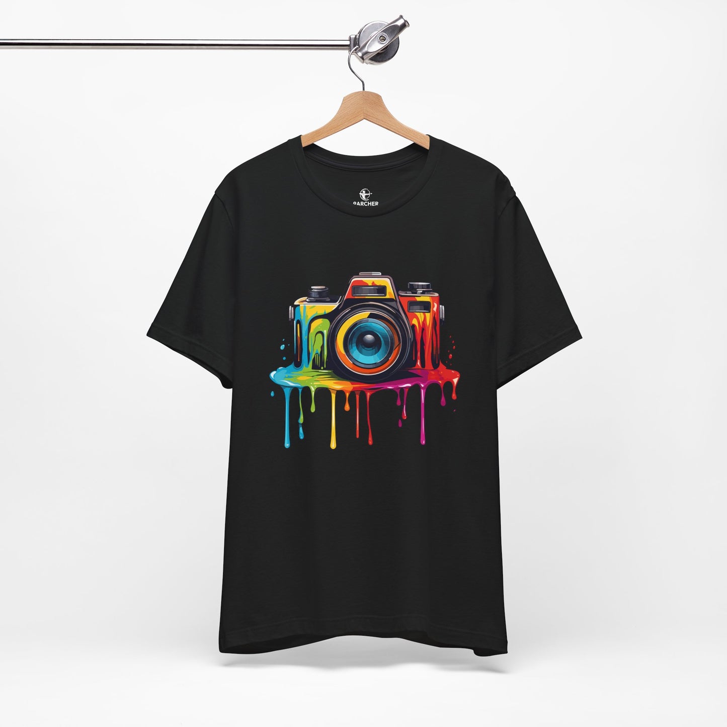 Colorful Camera Drip Unisex Short Sleeve Tee - Perfect for Photographers & Creative Souls