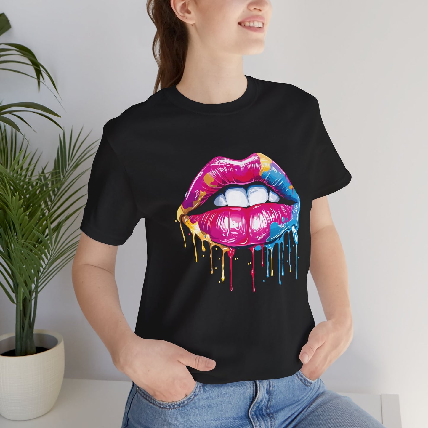 Vibrant Lips Unisex Jersey T-Shirt - Colorful Drip Design