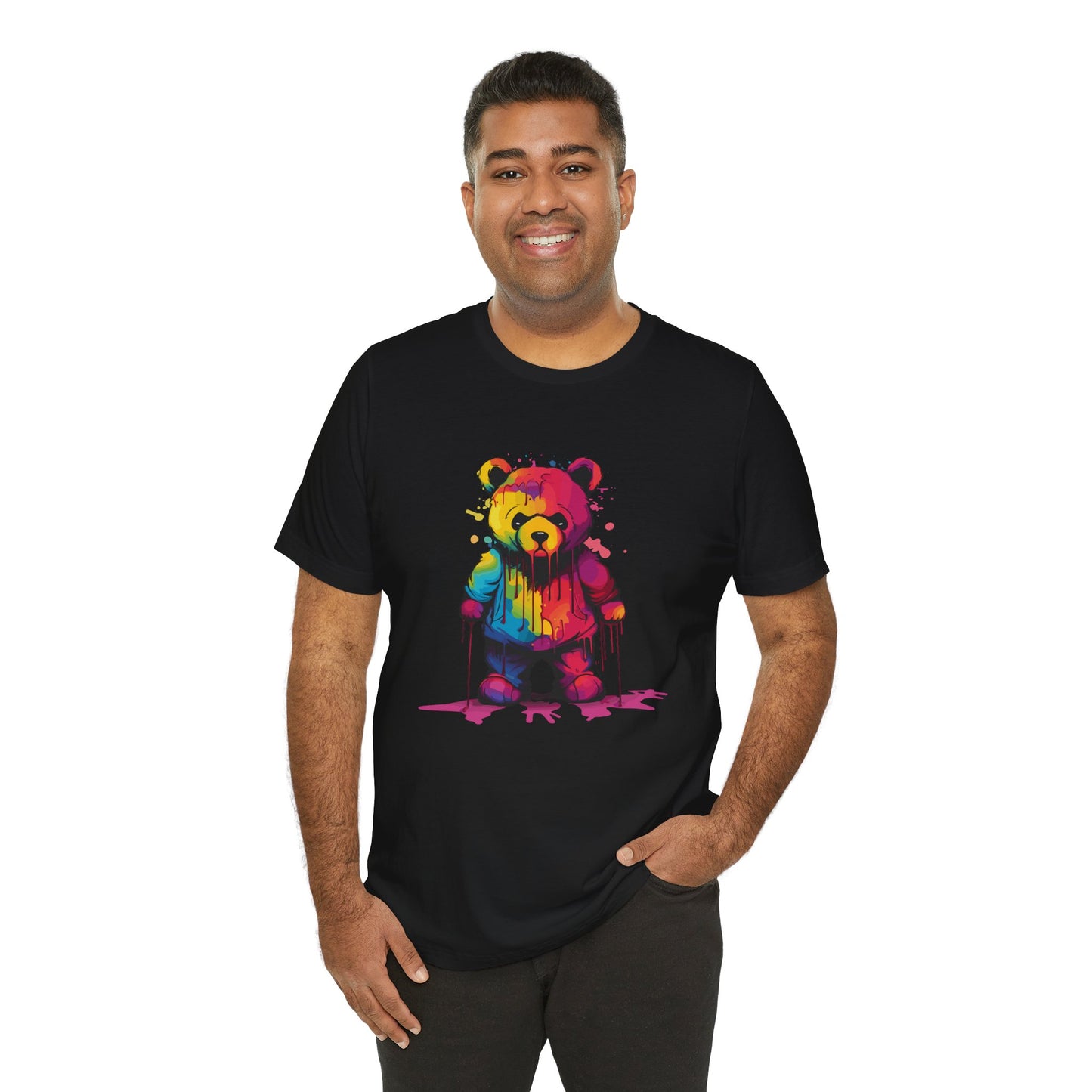 Colorful Bear Graphic Unisex Tee - Artistic Short Sleeve Shirt for Casual Wear