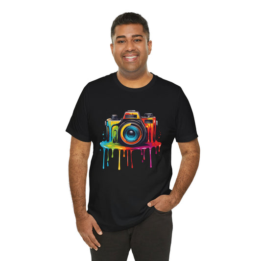 Colorful Camera Drip Unisex Short Sleeve Tee - Perfect for Photographers & Creative Souls