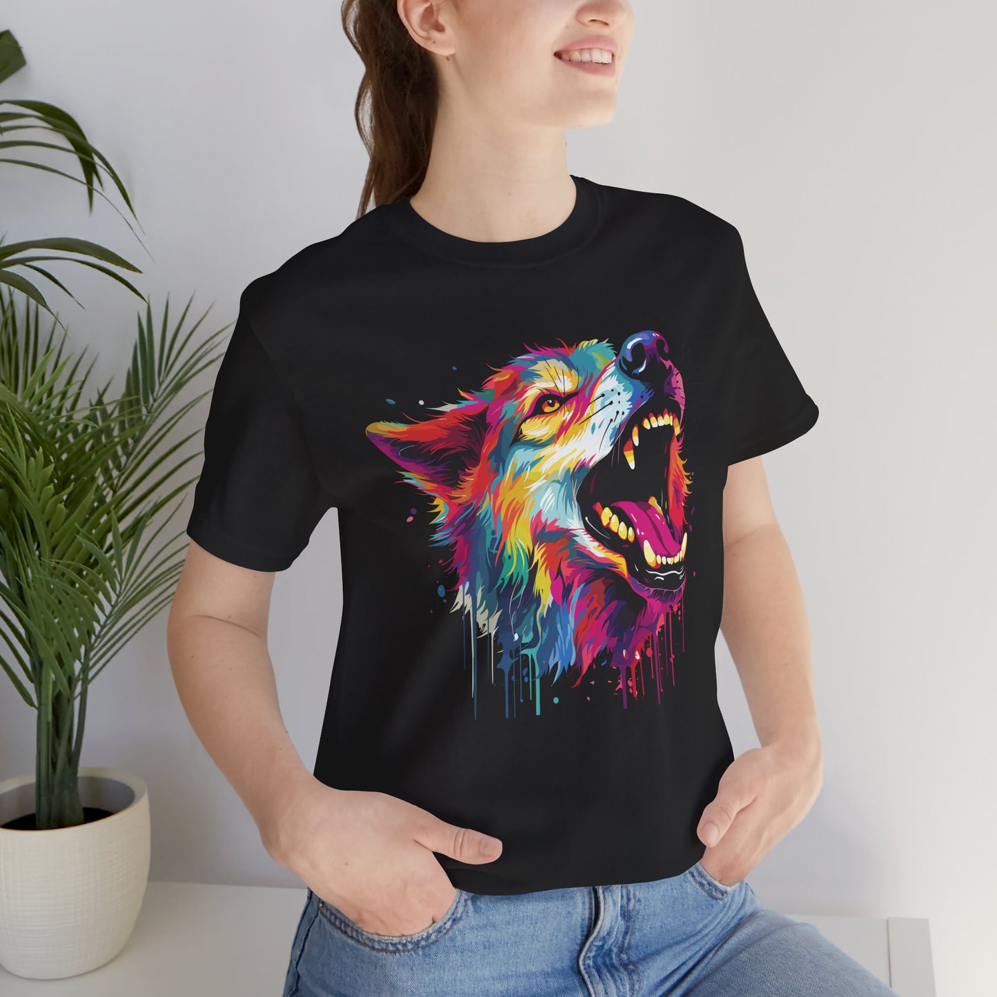 Colorful Howling Wolf Unisex Tee - Vibrant Art for Nature Lovers- Wolf Print Tee