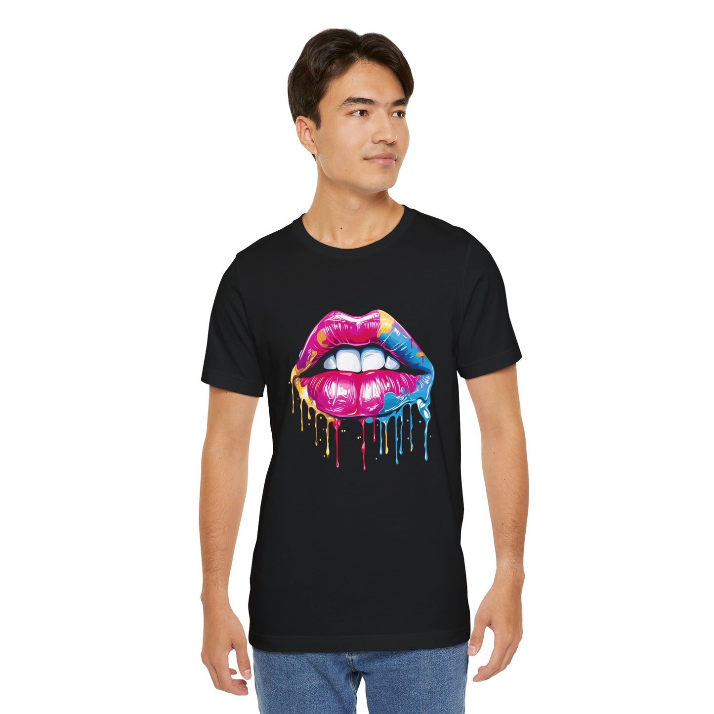 Vibrant Lips Unisex Jersey T-Shirt - Colorful Drip Design
