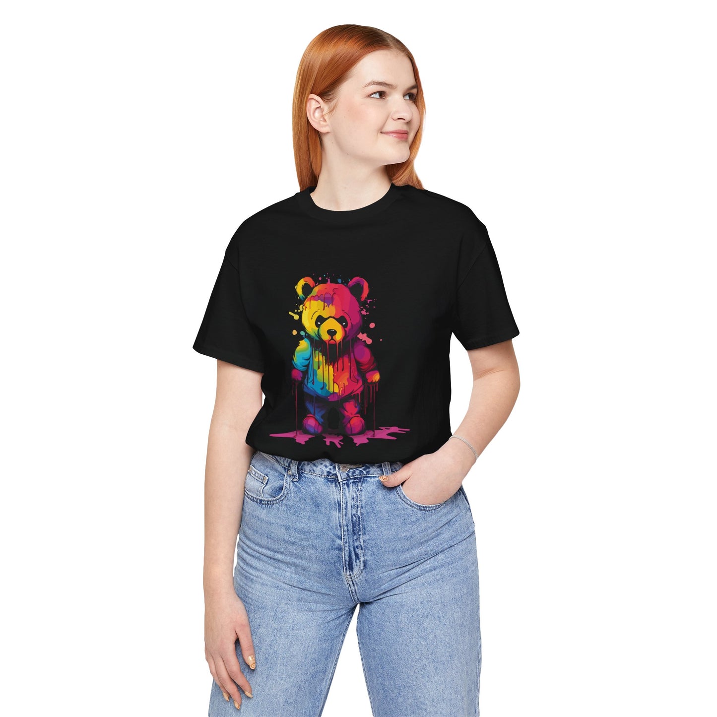 Colorful Bear Graphic Unisex Tee - Artistic Short Sleeve Shirt for Casual Wear