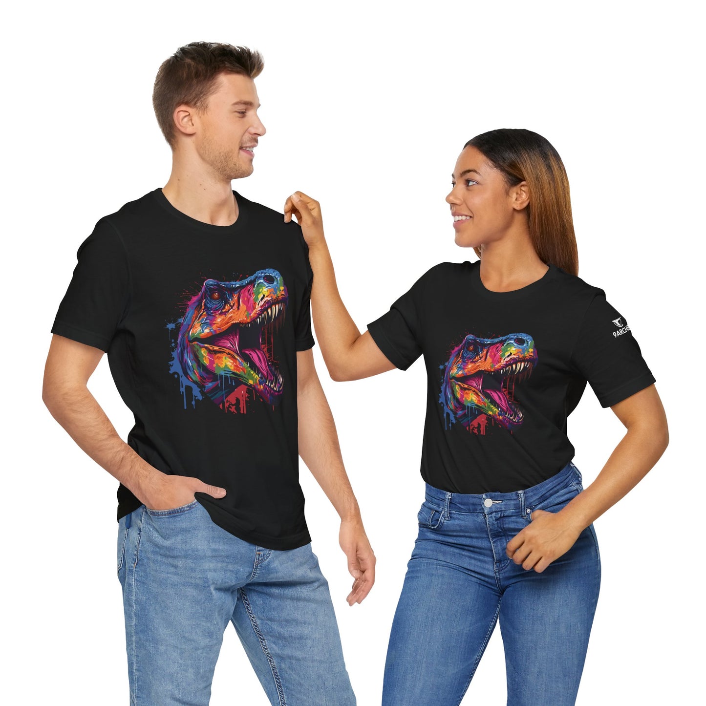 Colorful Dino Graphic Unisex Jersey Tee - Perfect for Dinosaur Lovers