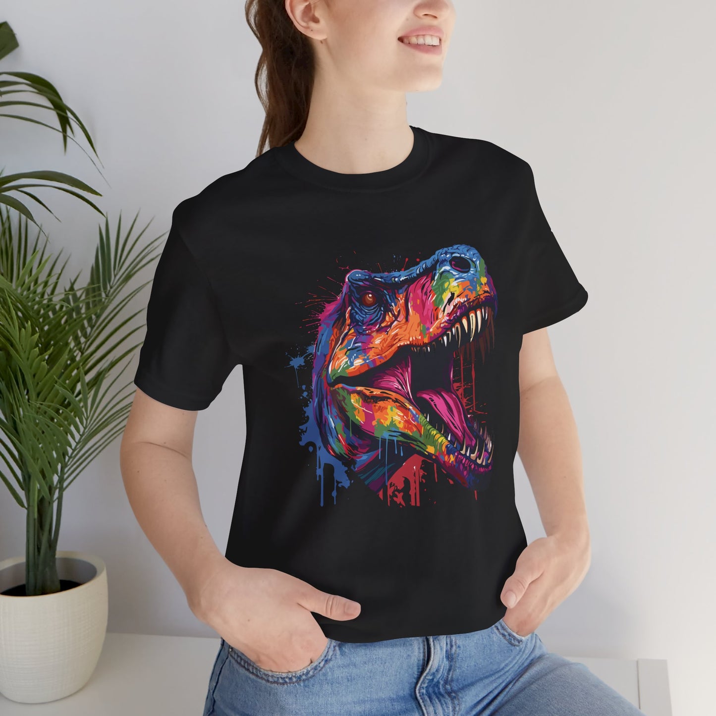Colorful Dino Graphic Unisex Jersey Tee - Perfect for Dinosaur Lovers