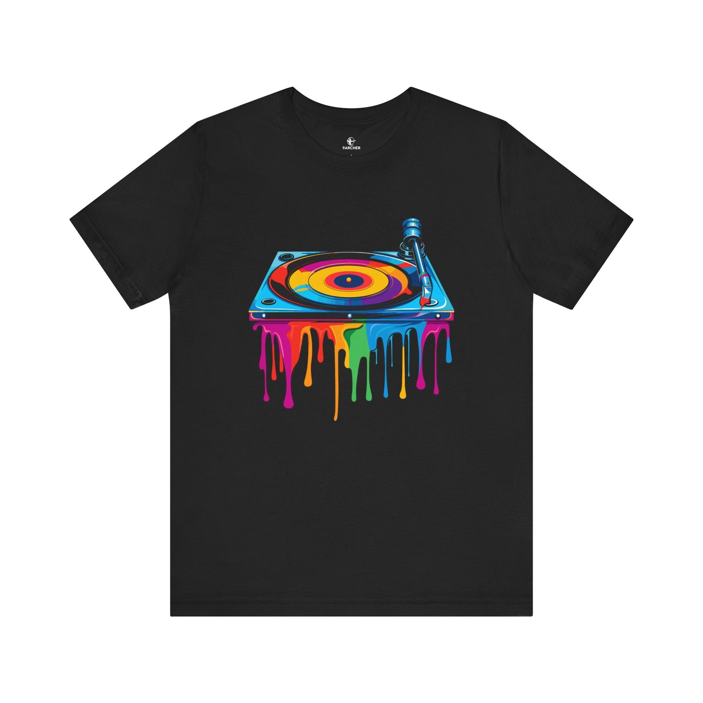Colorful Drip Turntable Unisex Jersey Tee - Music Lover's Graphic T-Shirt