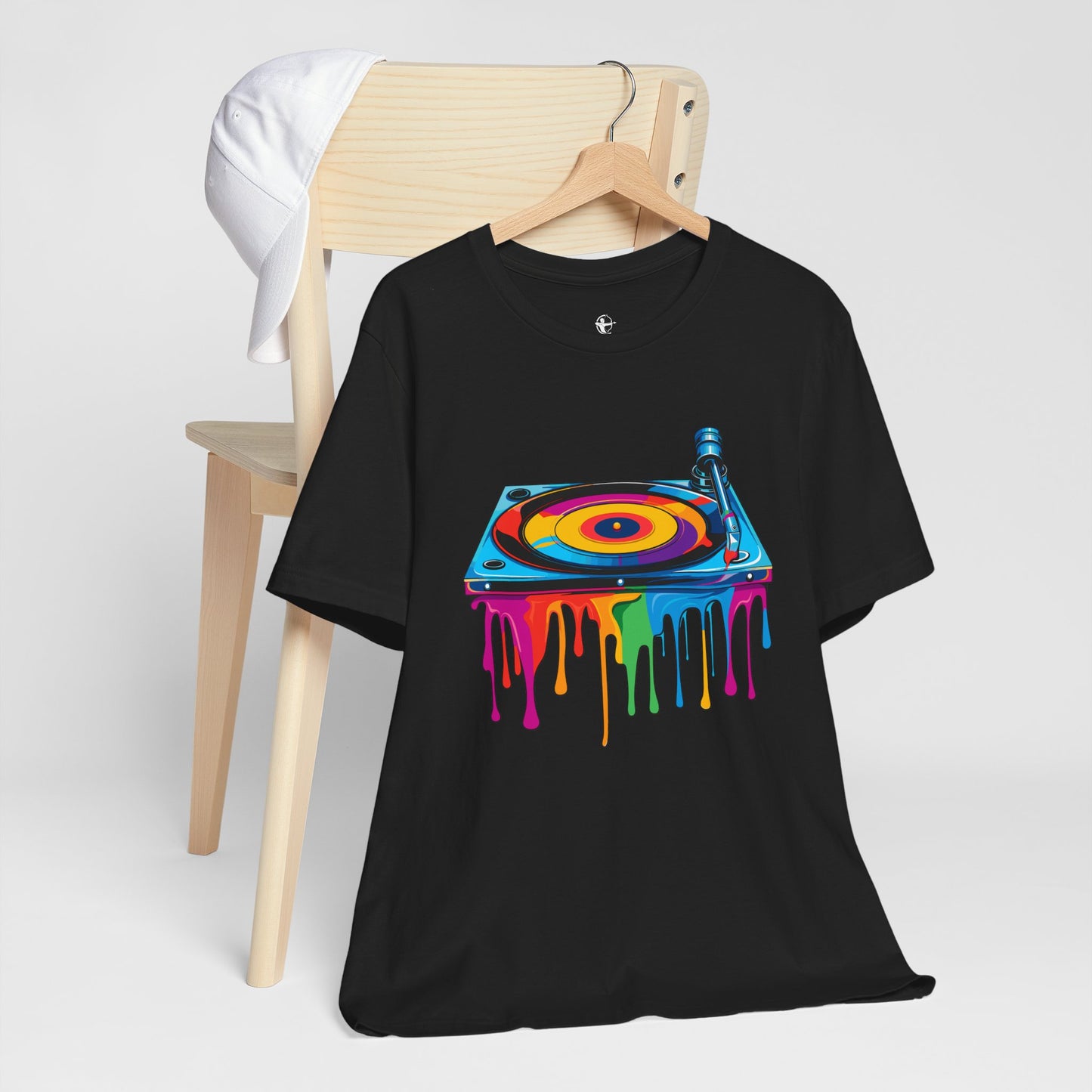 Colorful Drip Turntable Unisex Jersey Tee - Music Lover's Graphic T-Shirt