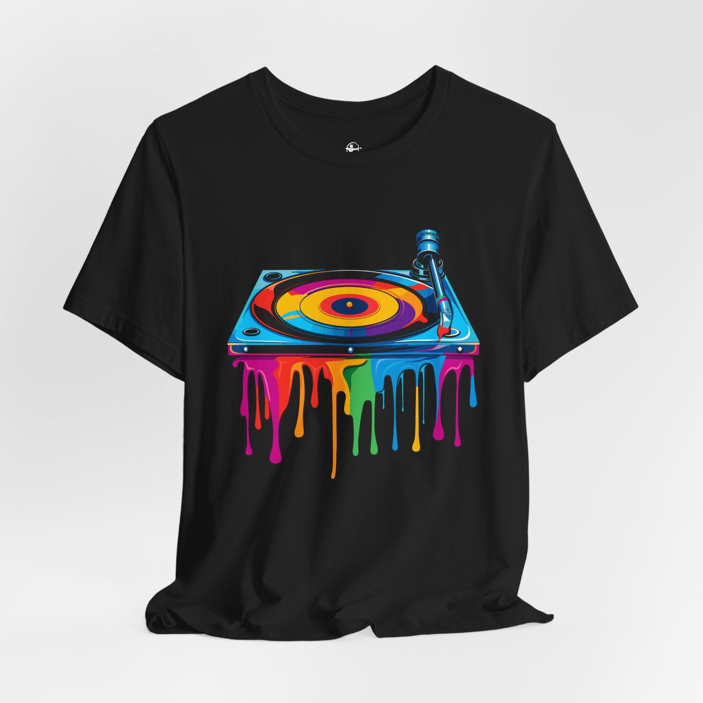 Colorful Drip Turntable Unisex Jersey Tee - Music Lover's Graphic T-Shirt